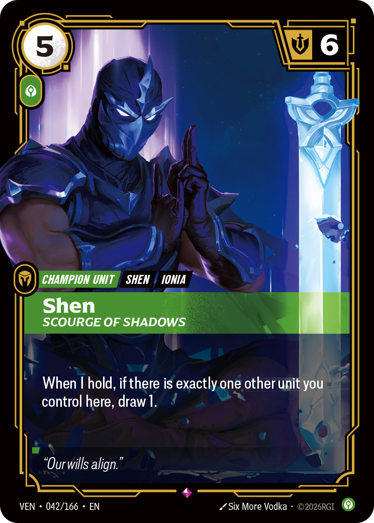 Shen, Scourge of Shadows VEN-042 - Riftbound Standard Art, English reference artwork