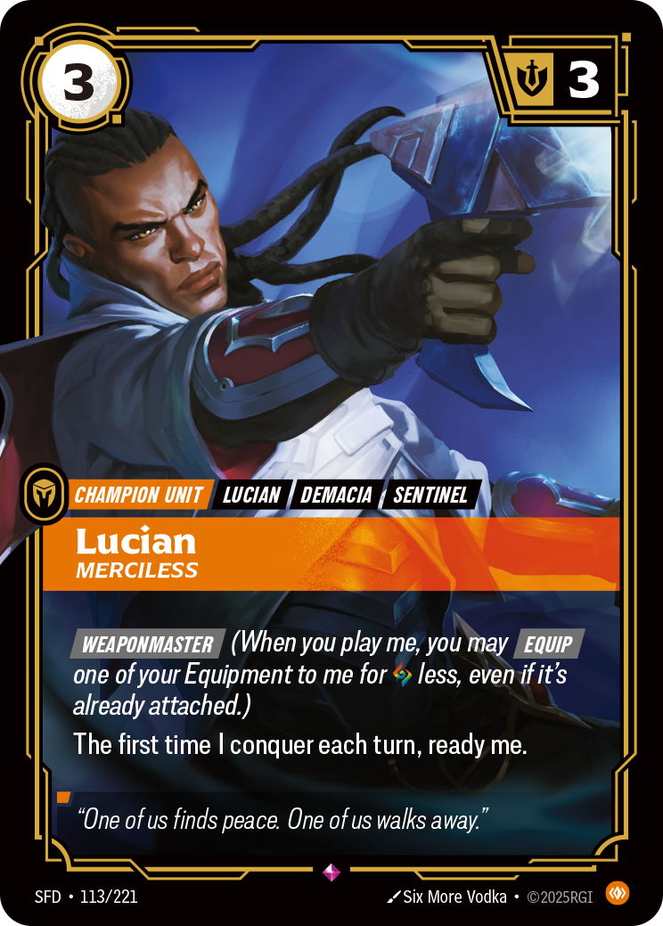 Lucian, Merciless SFD-113 - Riftbound Standard Art, English reference artwork