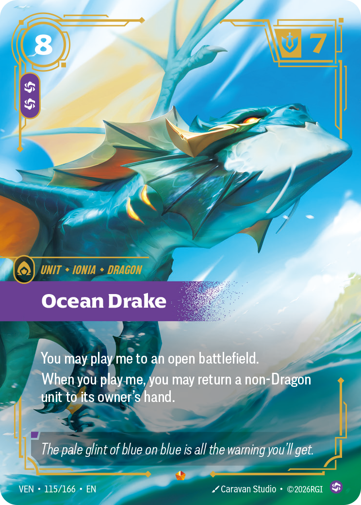 Ocean Drake VEN-115 - Riftbound Standard Art, English reference artwork