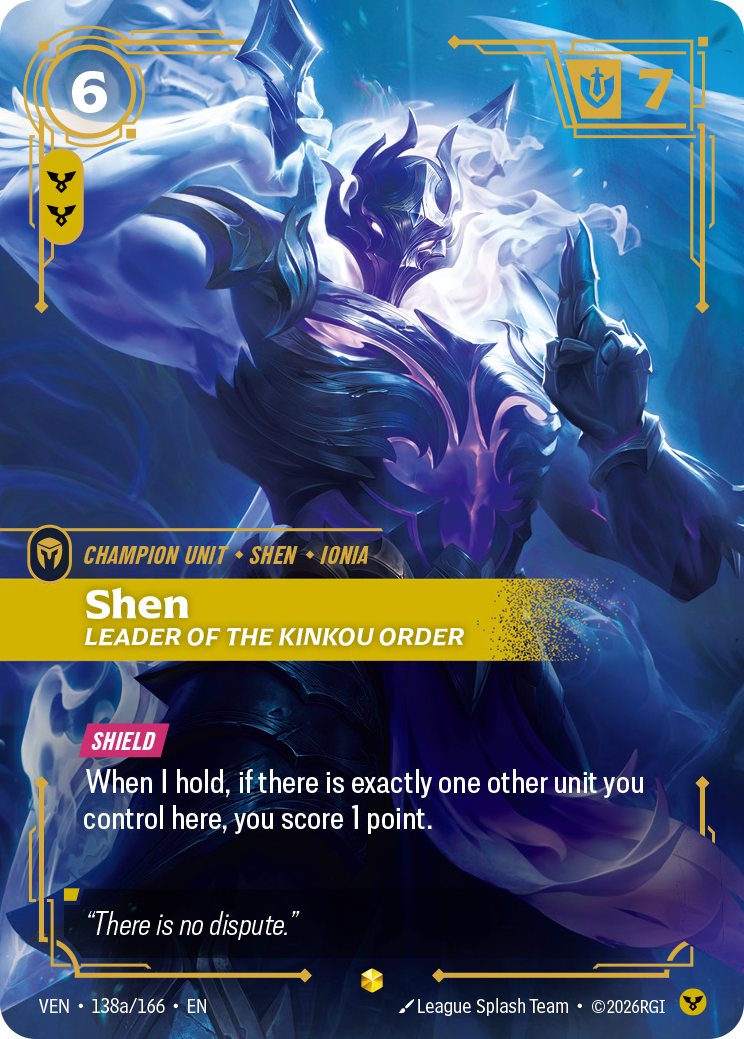 Shen, Leader of the Kinkou Order (Alternate Art) VEN-138A - Riftbound Alternate Art, English reference artwork
