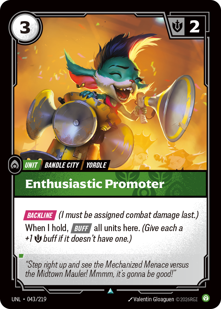 Enthusiastic Promoter UNL-043 - Riftbound Standard Art, English reference artwork