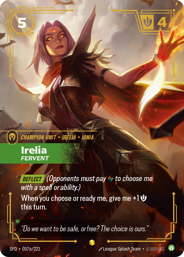Irelia, Fervent (Alternate Art) SFD-057A - Riftbound Alternate Art, English reference artwork