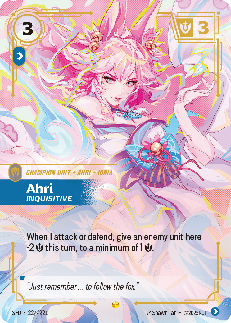Ahri, Inquisitive (Overnumbered) SFD-227 - Riftbound Overnumbered, English reference artwork