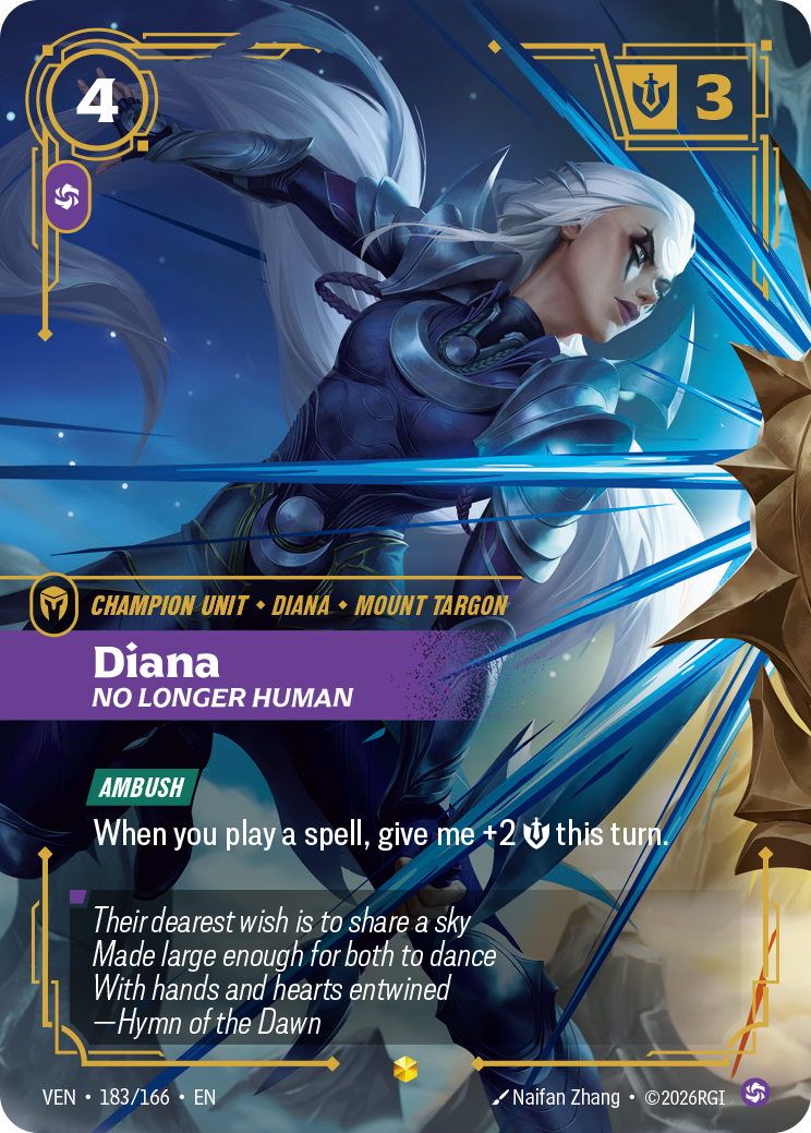 Diana, No Longer Human (Overnumbered) VEN-183 - Riftbound Overnumbered, English reference artwork