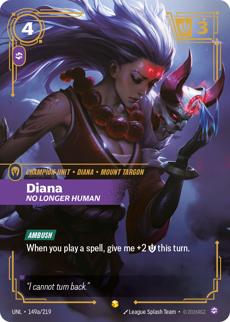 Diana, No Longer Human (Alternate Art) UNL-149A - Riftbound Alternate Art, English reference artwork