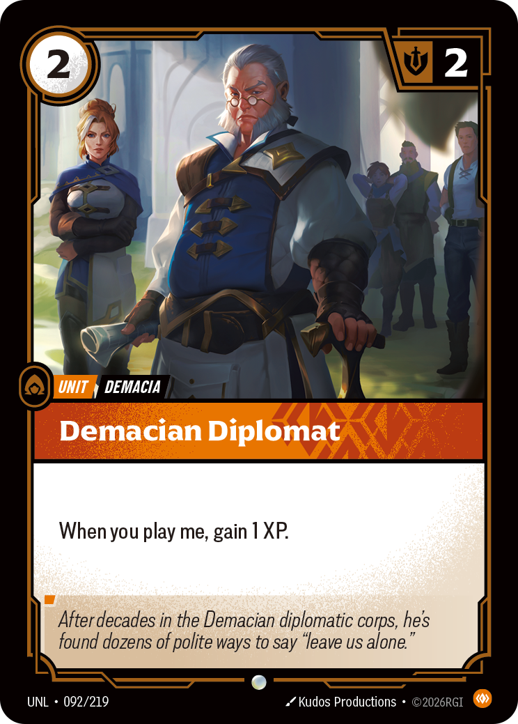 Demacian Diplomat UNL-092 - Riftbound Standard Art, English reference artwork