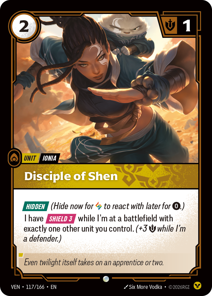 Disciple of Shen VEN-117 - Riftbound Standard Art, English reference artwork