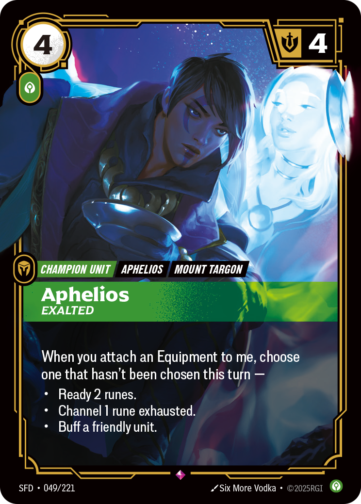 Aphelios, Exalted SFD-049 - Riftbound Standard Art, English reference artwork