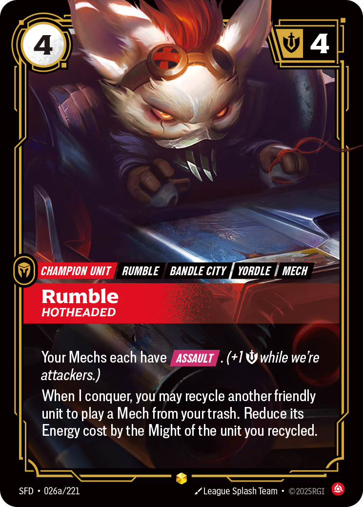 Rumble, Hotheaded (Alternate Art) SFD-026A - Riftbound Alternate Art, English reference artwork