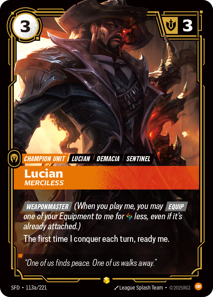 Lucian, Merciless (Alternate Art) SFD-113A - Riftbound Alternate Art, English reference artwork