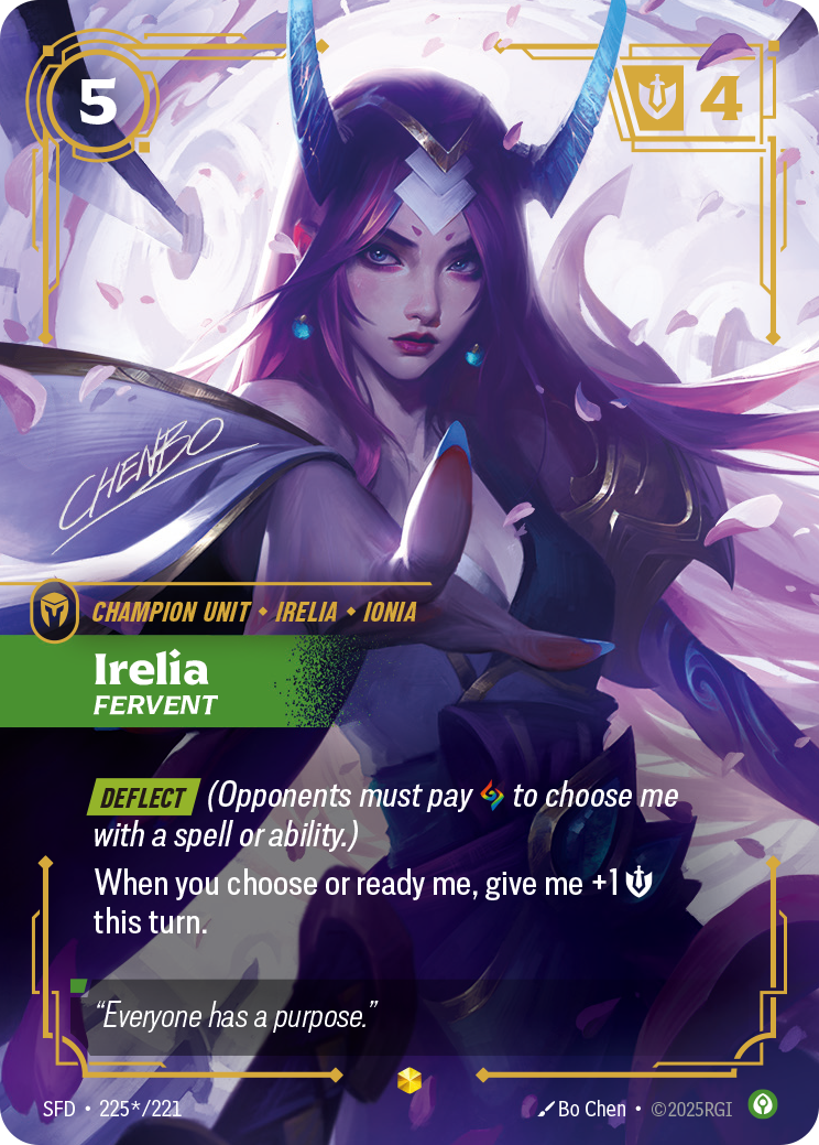 Irelia, Fervent (Signature) SFD-225S - Riftbound Signature, English reference artwork