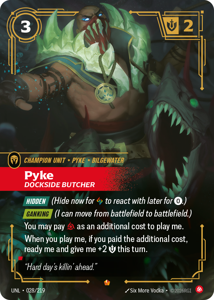 Pyke, Dockside Butcher UNL-028 - Riftbound Standard Art, English reference artwork