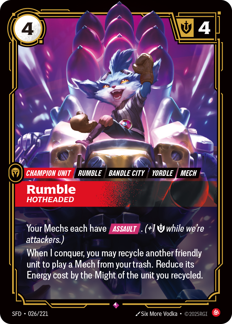 Rumble, Hotheaded SFD-026 - Riftbound Standard Art, English reference artwork