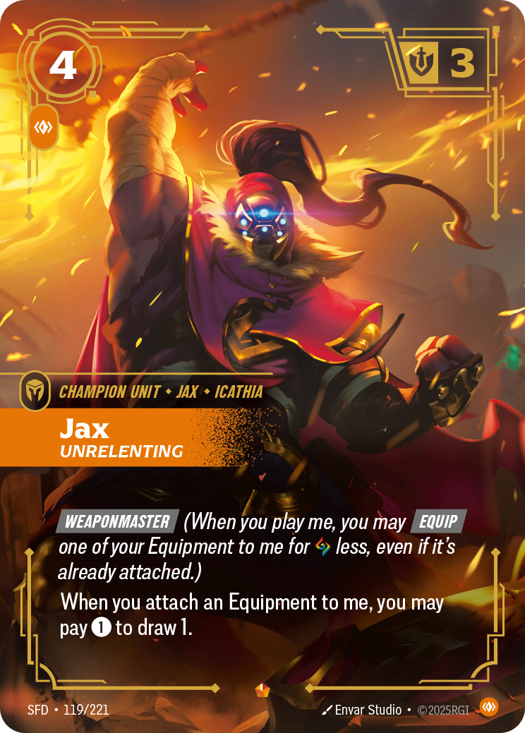 Jax, Unrelenting SFD-119 - Riftbound Standard Art, English reference artwork
