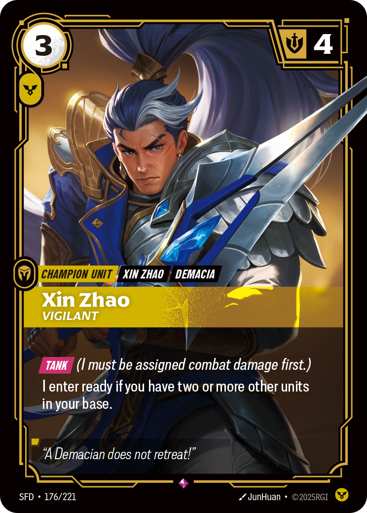 Xin Zhao, Vigilant SFD-176 - Riftbound Standard Art, English reference artwork