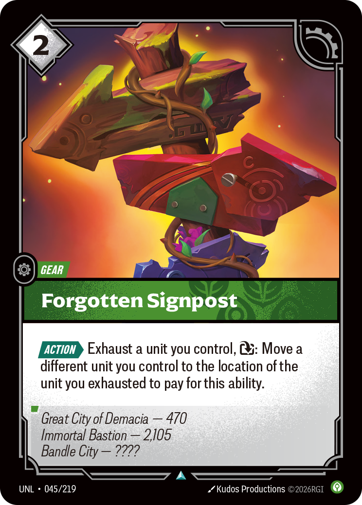 Forgotten Signpost UNL-045 - Riftbound Standard Art, English reference artwork