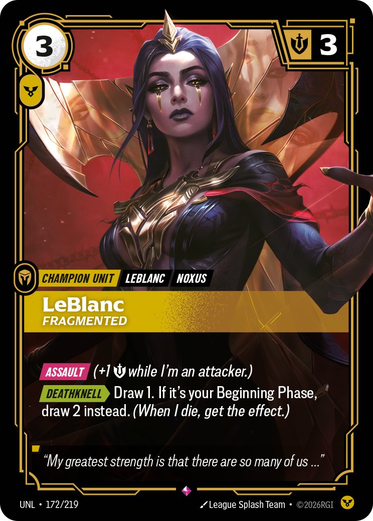 LeBlanc, Fragmented UNL-172 - Riftbound Standard Art, English reference artwork