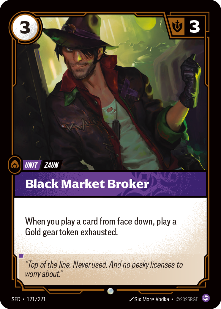 Black Market Broker SFD-121 - Riftbound Standard Art, English reference artwork