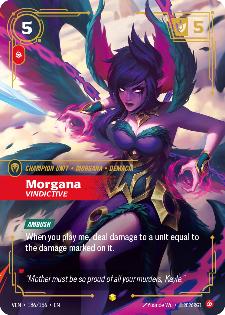 Morgana, Vindictive (Overnumbered) VEN-186 - Riftbound Overnumbered, English reference artwork