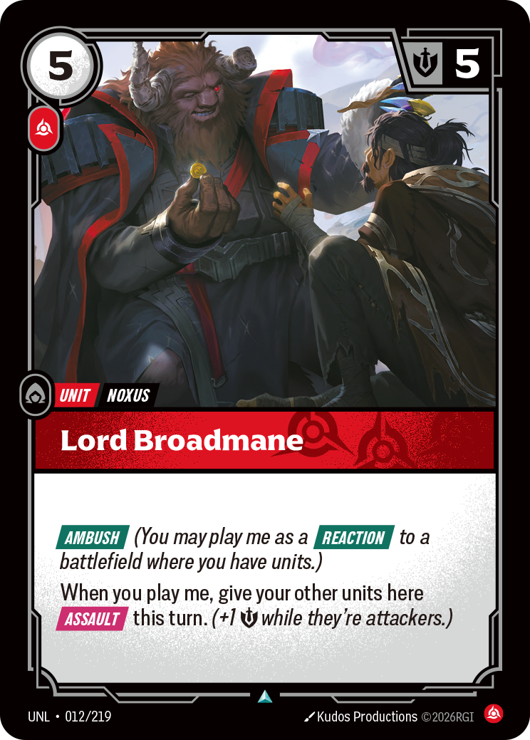Lord Broadmane UNL-012 - Riftbound Standard Art, English reference artwork