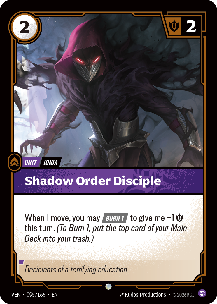 Shadow Order Disciple VEN-095 - Riftbound Standard Art, English reference artwork