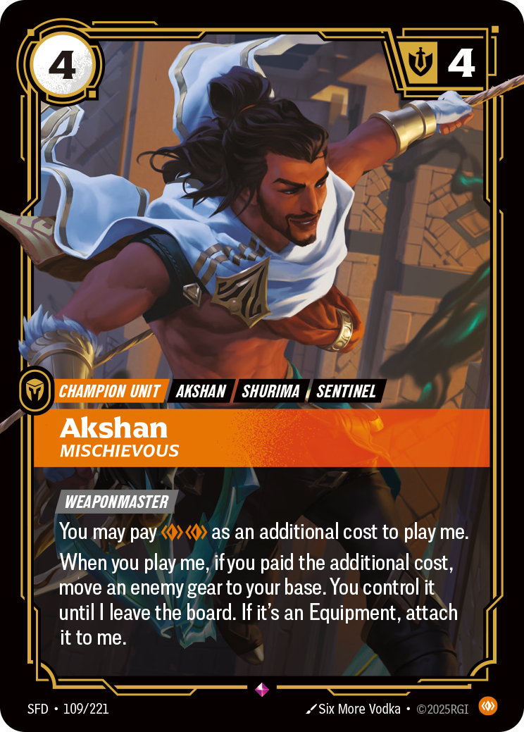 Akshan, Mischievous SFD-109 - Riftbound Standard Art, English reference artwork