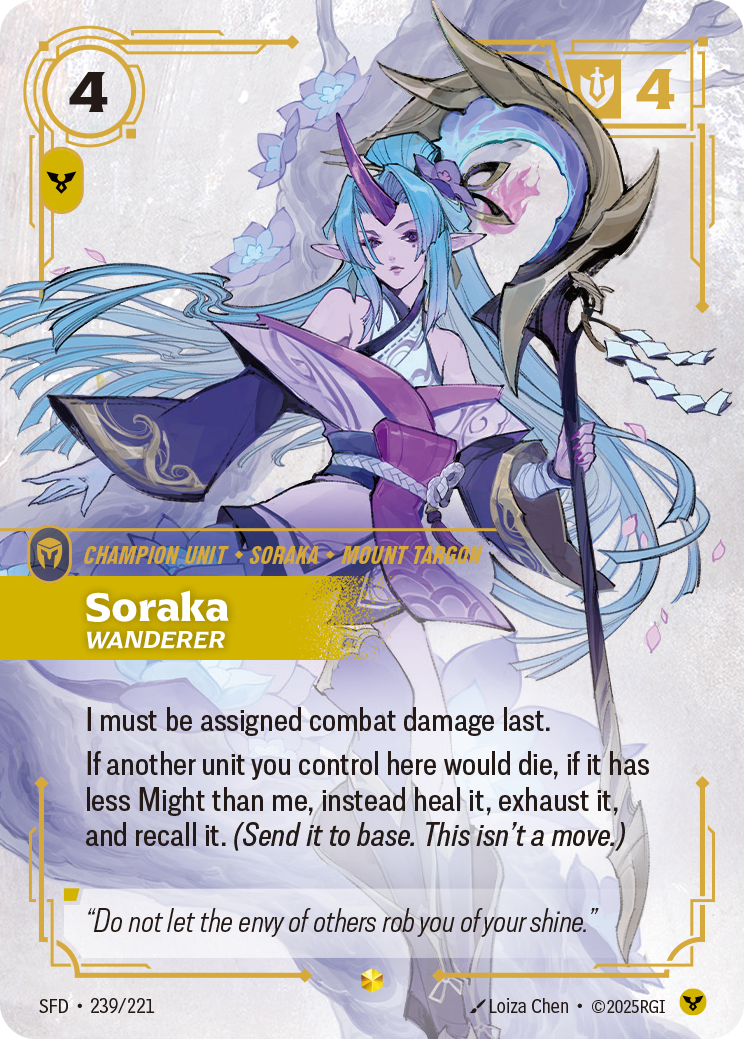 Soraka, Wanderer (Overnumbered) SFD-239 - Riftbound Overnumbered, English reference artwork