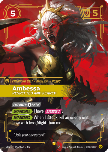 Ambessa, Respected and Feared (Alternate Art) VEN-136A - Riftbound Alternate Art, English reference artwork