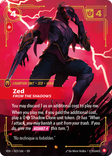 Zed, From the Shadows VEN-023 - Riftbound Standard Art, English reference artwork