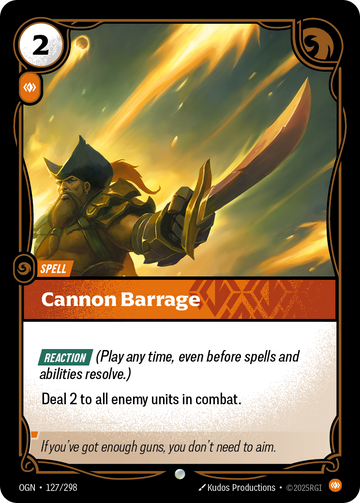 Cannon Barrage OGN-127 - Riftbound Standard Art, English reference artwork