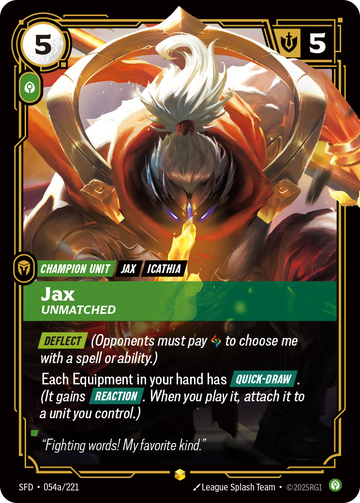 Jax, Unmatched (Alternate Art) SFD-054A - Riftbound Alternate Art, English reference artwork