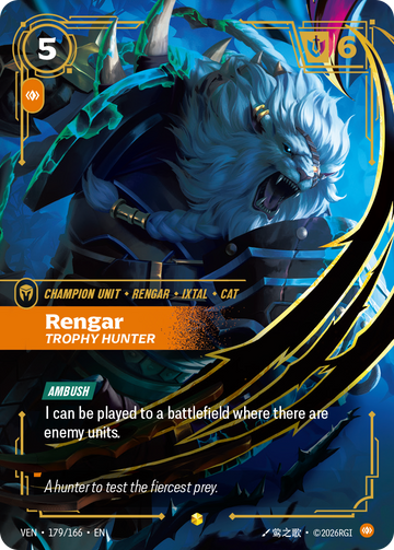 Rengar, Trophy Hunter (Overnumbered) VEN-179 - Riftbound Overnumbered, English reference artwork