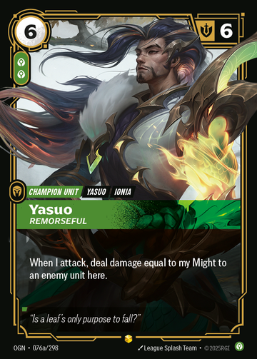 Yasuo - Remorseful (Alternate Art) OGN-076A - Riftbound Alternate Art, English reference artwork