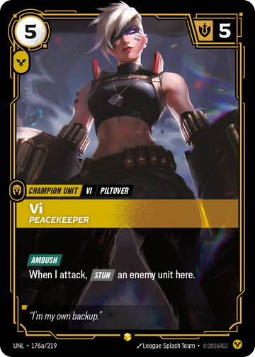 Vi, Peacekeeper (Alternate Art) UNL-176A - Riftbound Alternate Art, English reference artwork