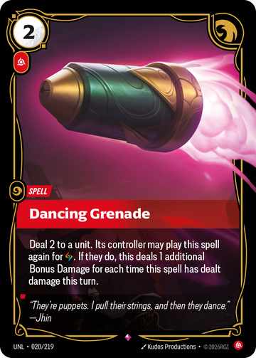 Dancing Grenade UNL-020 - Riftbound Standard Art, English reference artwork