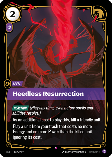 Heedless Resurrection UNL-142 - Riftbound Standard Art, English reference artwork