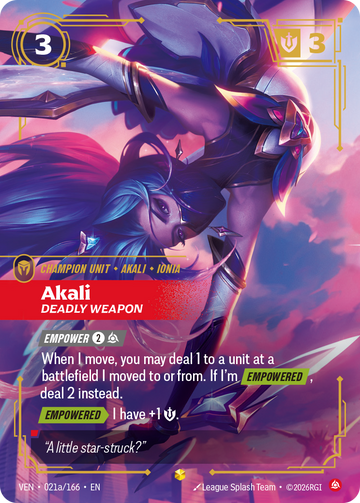 Akali, Deadly Weapon (Alternate Art) VEN-021A - Riftbound Alternate Art, English reference artwork