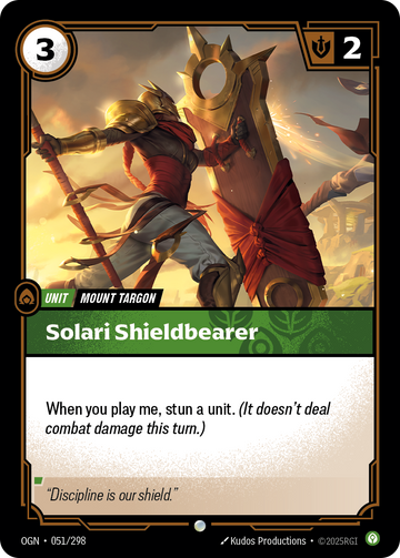 Solari Shieldbearer OGN-051 - Riftbound Standard Art, English reference artwork