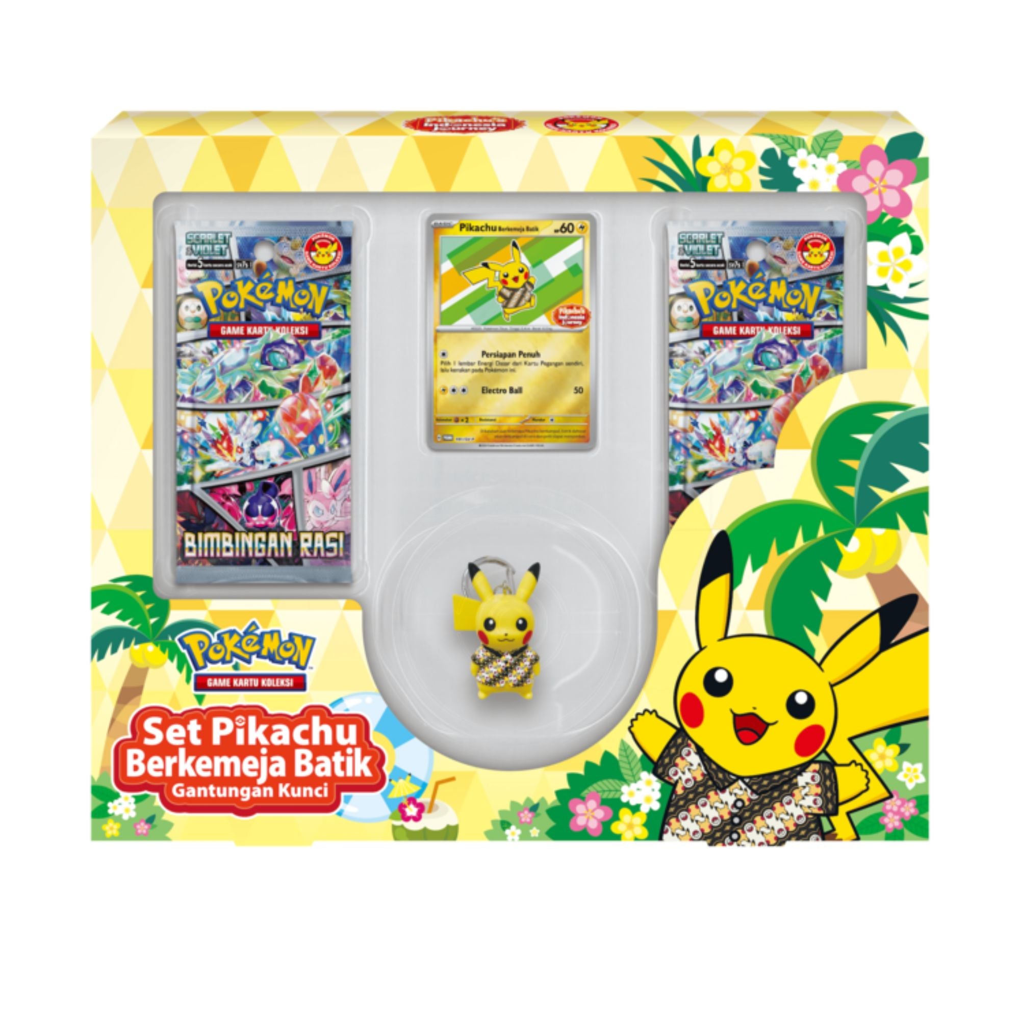 Pokémon Game Card Scarlet & Violet Batik Shirt Pikachu Keychain Set