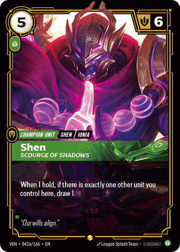 Shen, Scourge of Shadows (Alternate Art) VEN-042A - Riftbound Alternate Art, English reference artwork