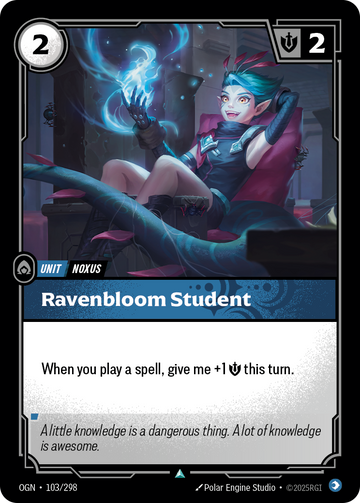 Ravenbloom Student OGN-103 - Riftbound Standard Art, English reference artwork