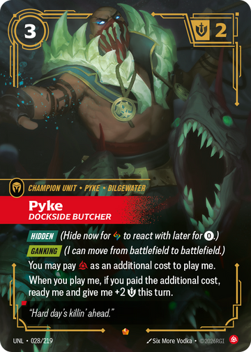 Pyke, Dockside Butcher UNL-028 - Riftbound Standard Art, English reference artwork