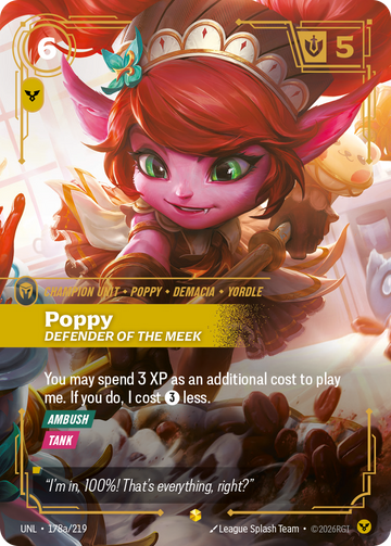 Poppy, Defender of the Meek (Alternate Art) UNL-178A - Riftbound Alternate Art, English reference artwork