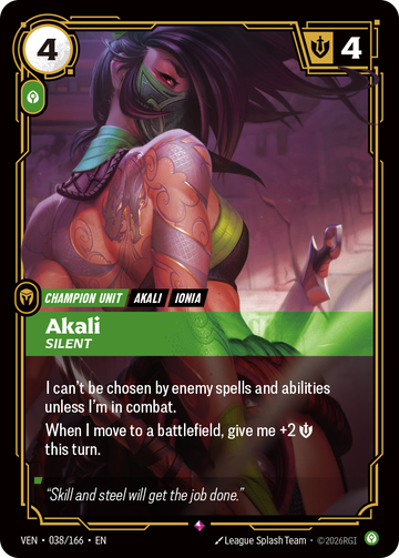 Akali, Silent VEN-038 - Riftbound Standard Art, English reference artwork
